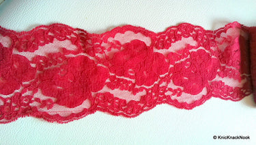 Maroon Scallop Net Lace Trim Ribbon 94mm wide